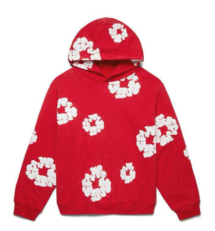 Red and White Denim tears Hoodie