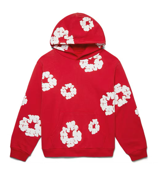 Red and White Denim tears Hoodie