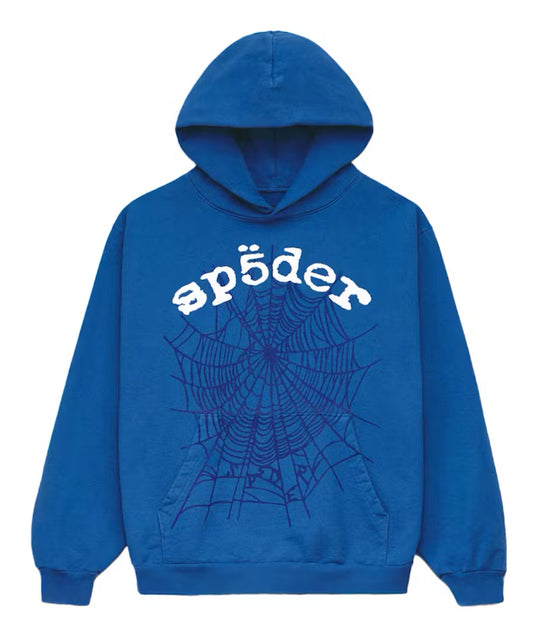 Blue and White Sp5der Hoodie